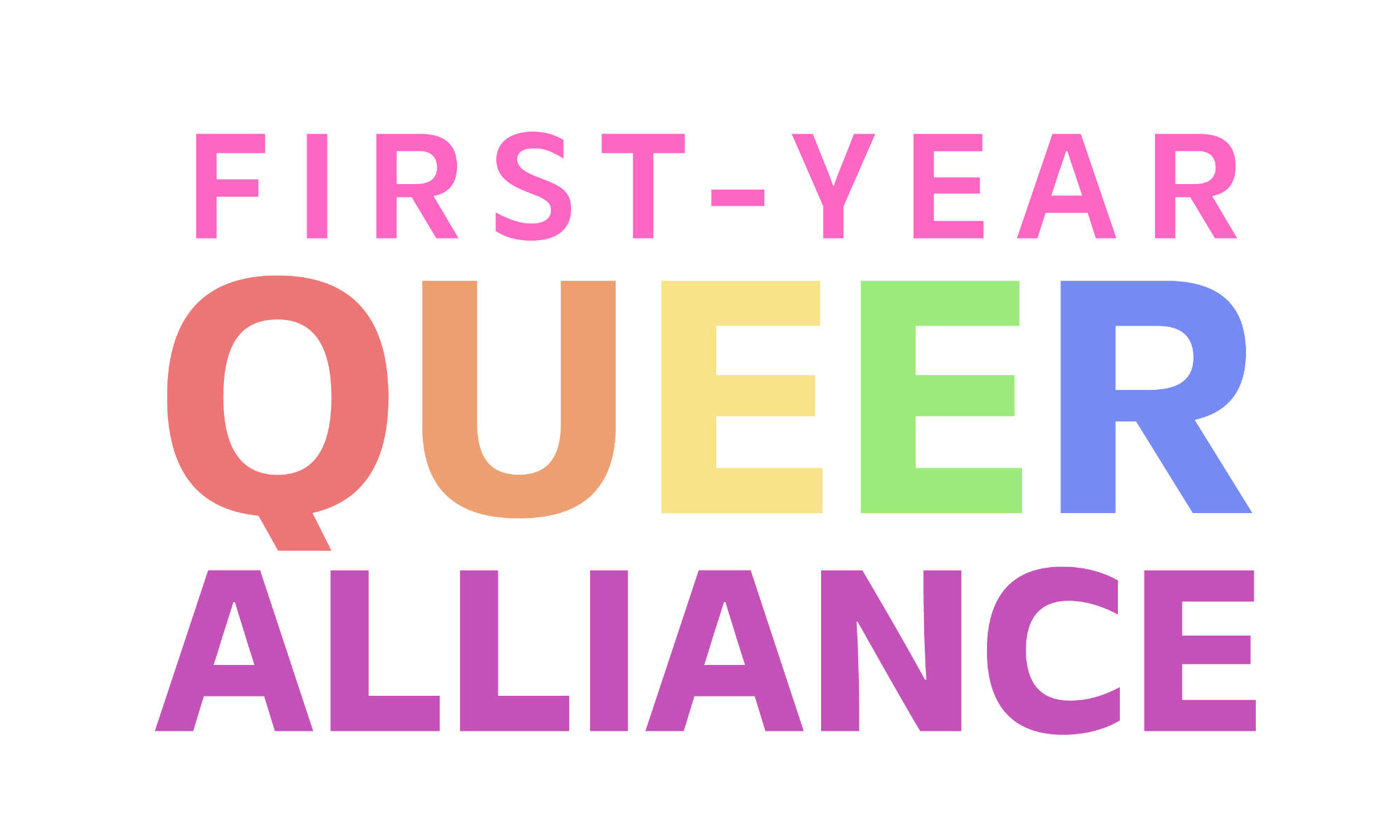 First-year Queer Alliance logo in pastel rainbow colors